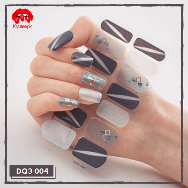 Gray + White + Blue - Full Nail Polish Wrap/Sticker