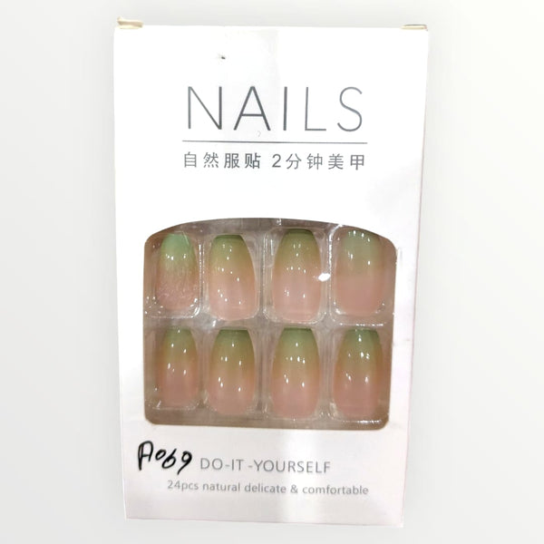 Green Gradient French - Press On Artificial Finger Nails