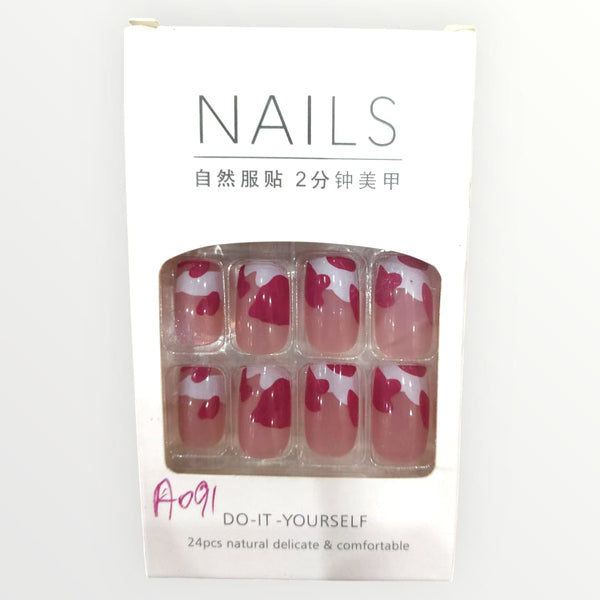 Raspberry Cow Pattern - Press On Artificial Finger Nails